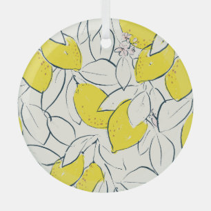 Watercolor Lemon Citrus Seamless Pattern Glass Tree Decoration