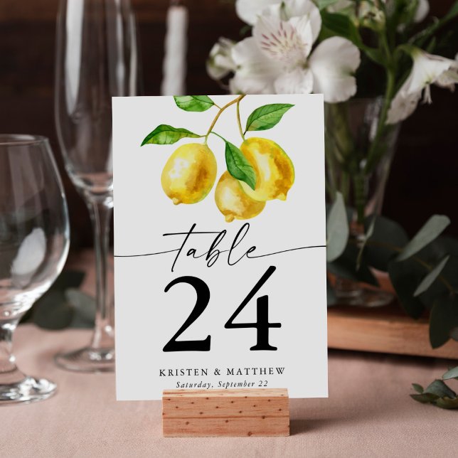Watercolor Lemon Citrus Table Number (Add a fresh twist to your reception with a lemon watercolor table number!)