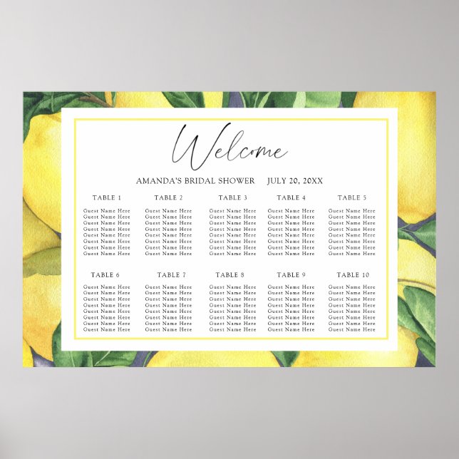 Watercolor Lemon CITRUS wedding seating chart (Front)