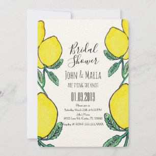 Watercolor Lemon Citrus Yellow Bridal Shower  Ecru Invitation