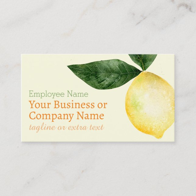 Watercolor Lemon Citrus Yellow Business Card (Front)