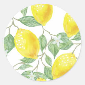 Watercolor Lemon Classic Round Sticker