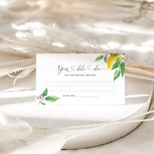 Watercolor lemon Date night ideas. Date jar Enclosure Card