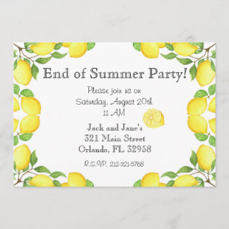 Watercolor Lemon End of Summer Party Invitation