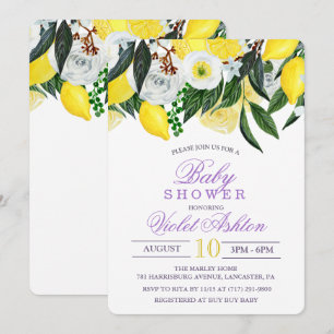 Watercolor Lemon Floral Baby Shower Invitation