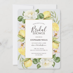 Watercolor lemon floral foliage invitation