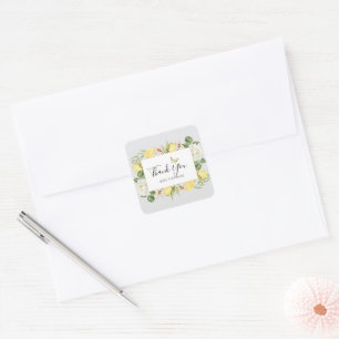 Watercolor lemon floral foliage square sticker