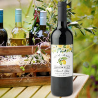 Watercolor Lemon Floral Limoncello Bottle Labels