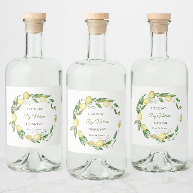 Watercolor Lemon Floral Liquor Bottle Label (Bottles)