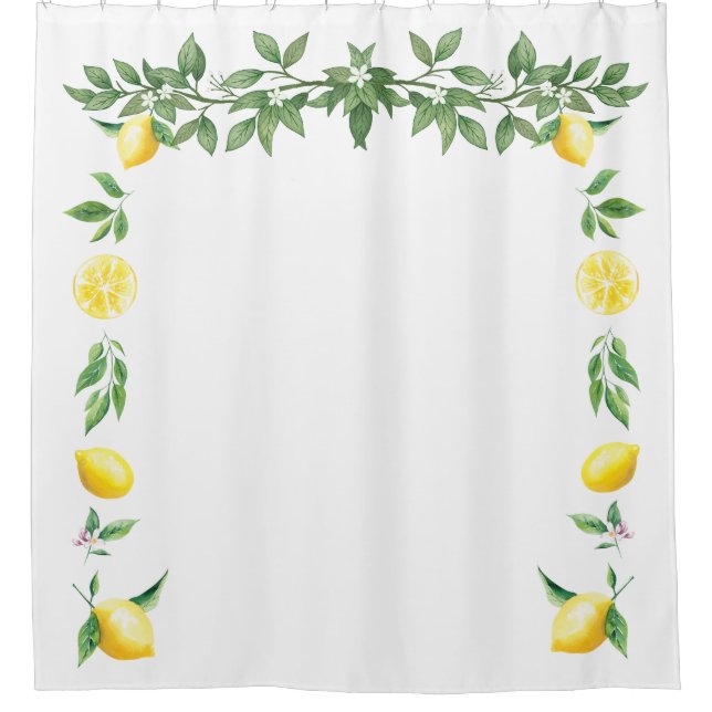 Watercolor Lemon Floral Mediterranean Italian Shower Curtain (Front)