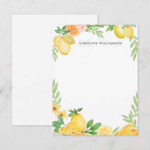 Watercolor Lemon Floral Personalised Stationery  Card
