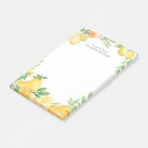 Watercolor Lemon Floral Personalised Stationery Post-it Notes