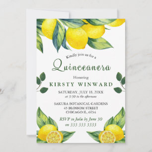 Watercolor Lemon Floral Quinceanera Invitation