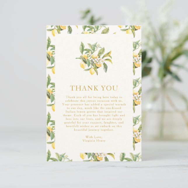 Watercolor Lemon Floral Thank You Card (Standing Front)