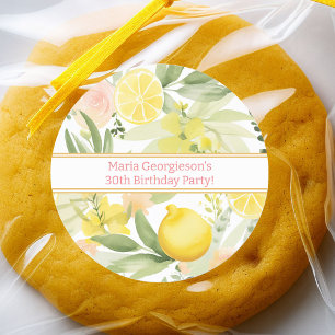 Watercolor Lemon Floral Themed Birthday Party  Classic Round Sticker