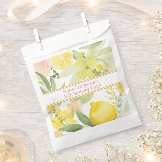Watercolor Lemon Floral Themed Birthday Party  Favour Bags (Clipped)