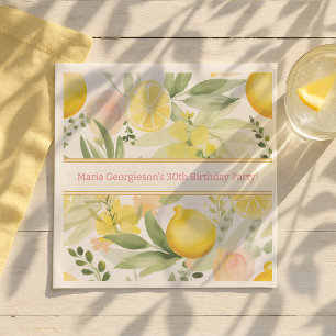 Watercolor Lemon Floral Themed Birthday Party Napkin