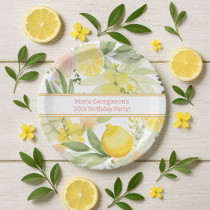 Watercolor Lemon Floral Themed Birthday Party Paper Plate