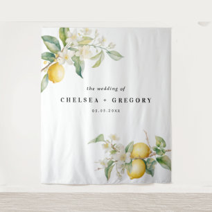 Watercolor Lemon Floral Wedding Backdrop Tapestry
