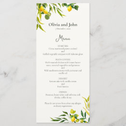 Watercolor Lemon Foliage Elegant Citrus Wedding Menu