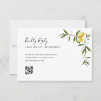 watercolor lemon foliage QR Code RSVP card