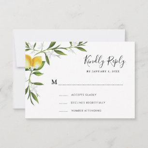 watercolor lemon foliage RSVP card