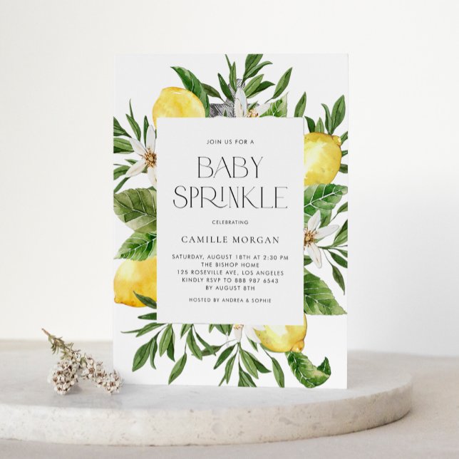 Watercolor Lemon Frame Botanical Baby Sprinkle Invitation (Creator Uploaded)