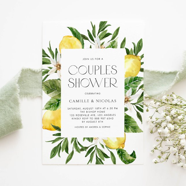 Watercolor Lemon Frame Botanical Couples Shower Invitation (Creator Uploaded)