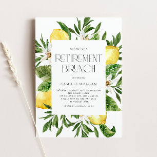 Watercolor Lemon Frame Botanical Retirement Brunch Invitation