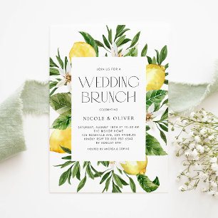 Watercolor Lemon Frame Botanical Wedding Brunch Invitation