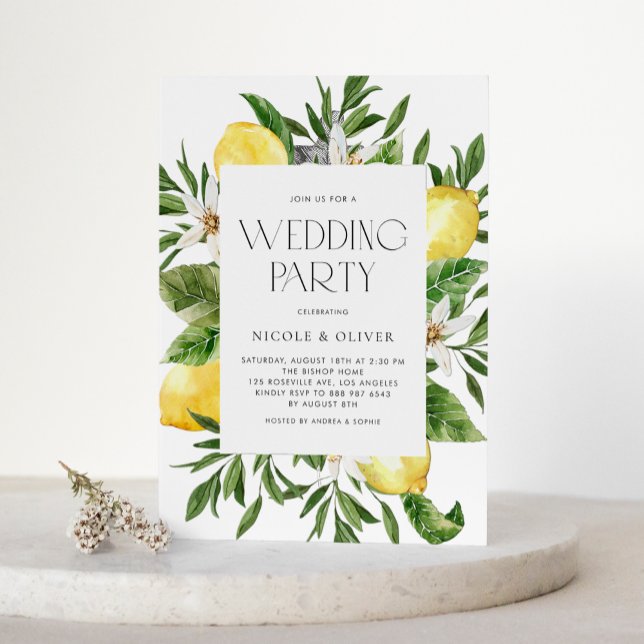 Watercolor Lemon Frame Botanical Wedding Party Invitation (Creator Uploaded)