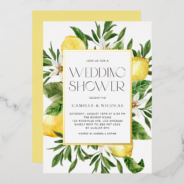 Watercolor Lemon Frame Botanical Wedding Shower (Front/Back)