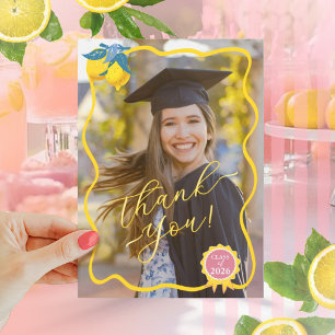 Watercolor Lemon Freshly Graduated Photo Class 26 Thank You Card