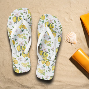 Watercolor Lemon Fruit Floral Pattern Flip Flops
