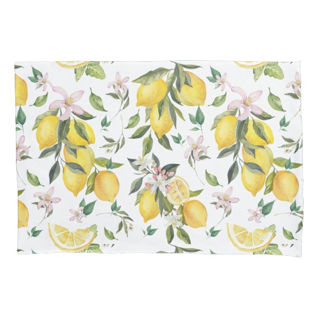 Watercolor Lemon Fruit Floral Pattern Pillowcase (Front-Left)
