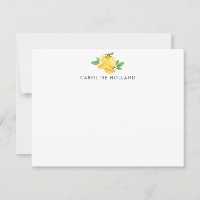 Watercolor Lemon Fruit Personalised Stationery Card (Front)