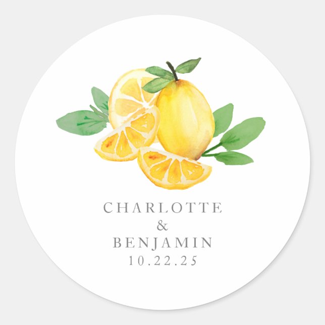 Watercolor Lemon Fruit Personalised Stationery  Classic Round Sticker (Front)