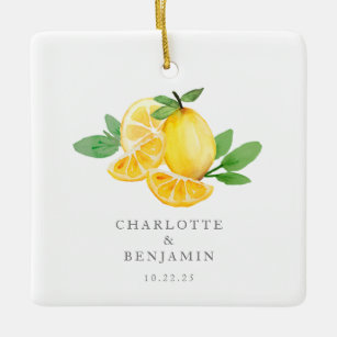 Watercolor Lemon Fruit Personalised Wedding  Ceramic Ornament