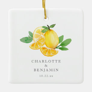 Watercolor Lemon Fruit Personalised Wedding Ceramic Ornament