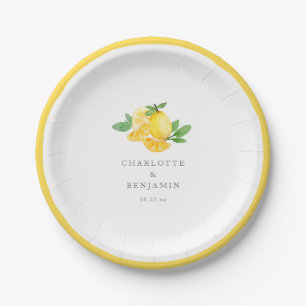 Watercolor Lemon Fruit Personalised Wedding Paper Plate