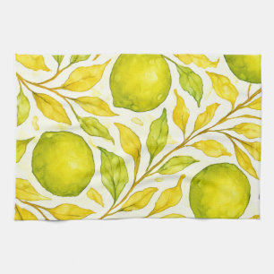 Watercolor Lemon Fruit Seamless Pattern Tea Towel