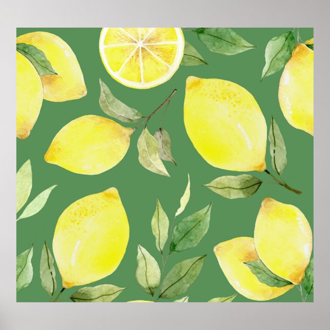 Watercolor lemon, fruit wallpaper pattern. poster (Front)