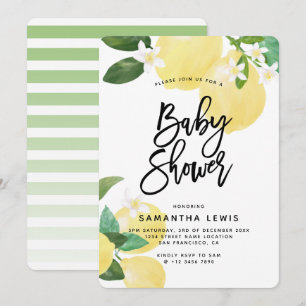 Watercolor Lemon Garden Baby Girl Shower Invitation