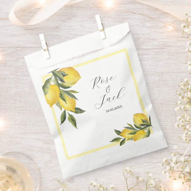 Watercolor Lemon Garden White Wedding Favour Bags (Clipped)