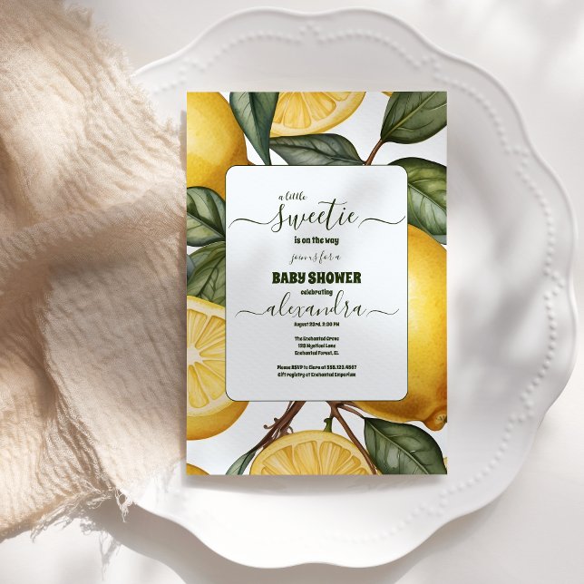 Watercolor lemon gender neutral yellow baby shower invitation (Creator Uploaded)