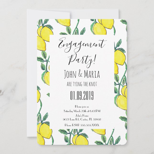 Watercolor Lemon Green Bunch Engagement Party   Invitation (Front)
