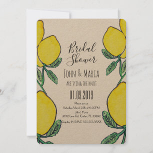 Watercolor Lemon Green Hand Drawn Bridal Shower  Invitation