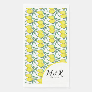 Watercolor Lemon Greenery Citrus Yellow Wedding Napkin