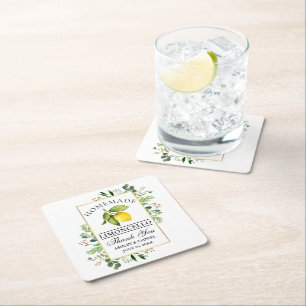Watercolor Lemon Greenery Gold Limoncello Square Paper Coaster