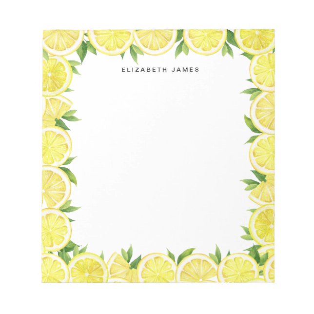 Watercolor Lemon Greenery Pattern Personalised Notepad (Front)